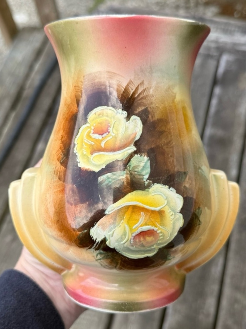Hand-Painted Floral Ceramic Vase in Cream and Pink - Picture 2 of 2